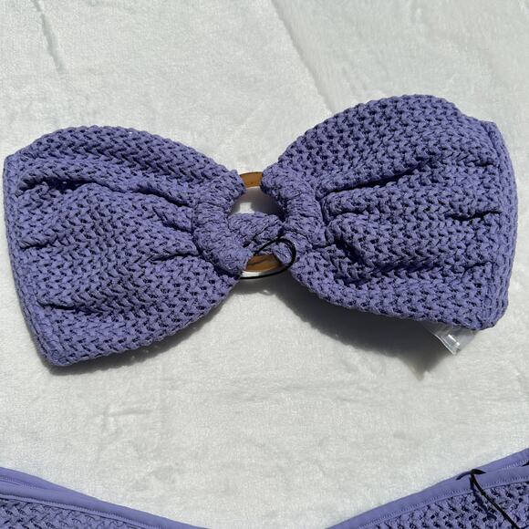 Montce Tori Ties Bandeau Bikini Top Lavender Crochet AC Lulu Bottoms Size XL NWT - Picture 9 of 14
